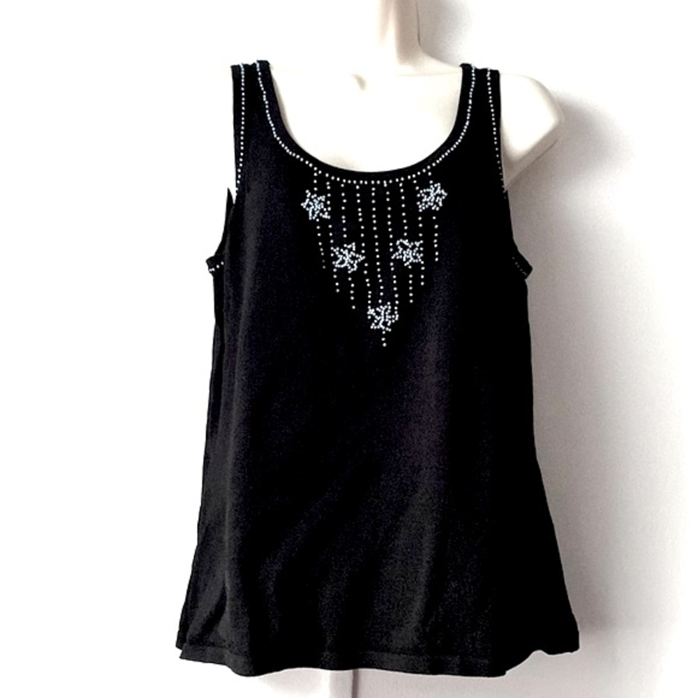 Alfani Knitted Black Cadrigan Tank Teal Beads Size XL